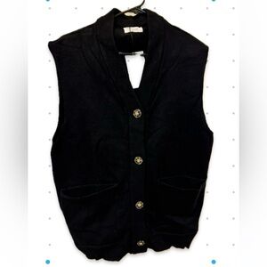NEW Zara Black Button-Up Vest Sweater